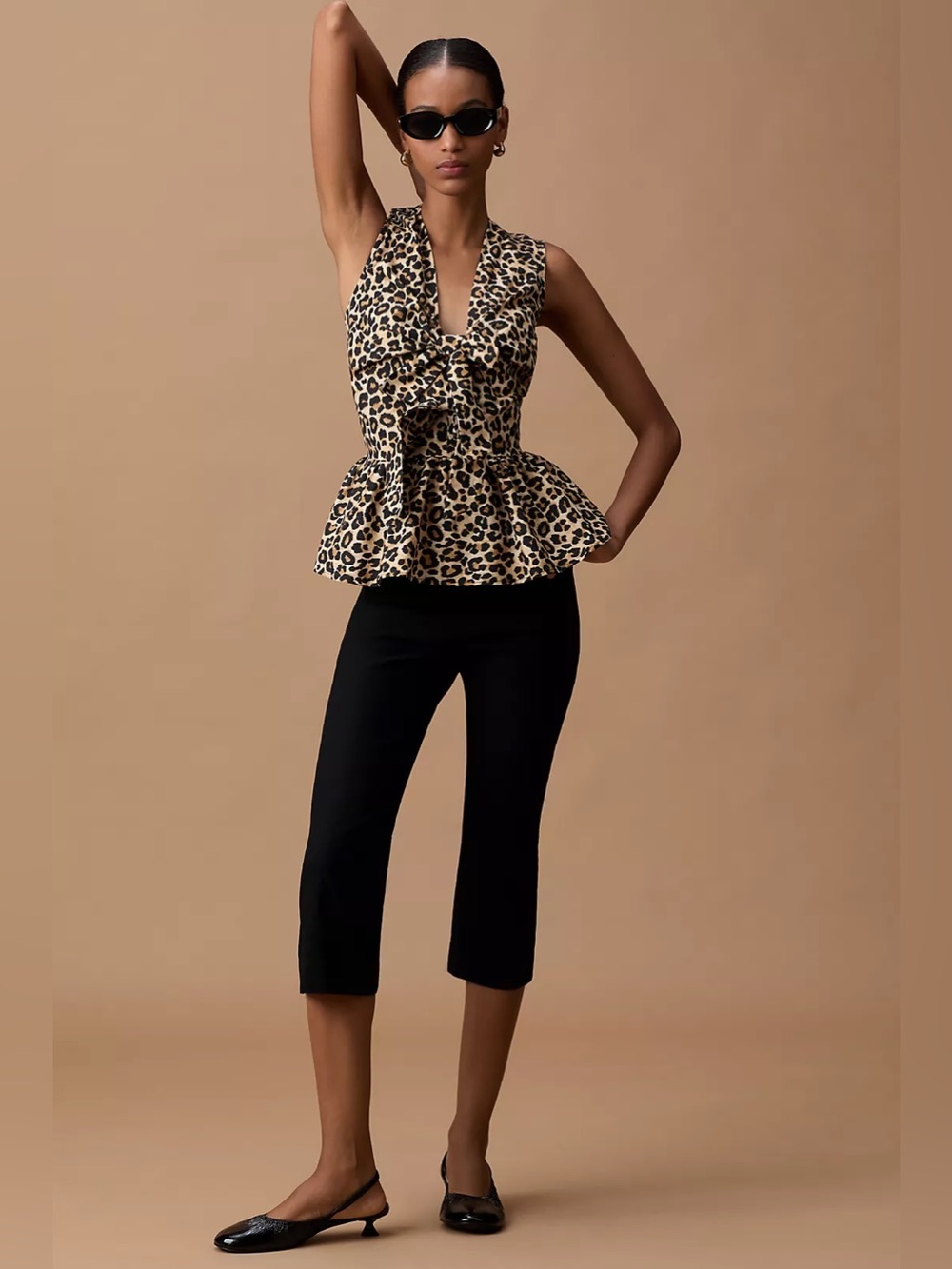 Anthropologie Maeve Animal Print Sleeveless Bow-Front Peplum‎ Blouse NWT Size M